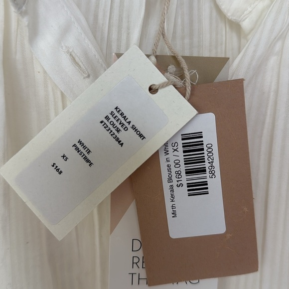 MIRTH Kerala Short Sleeved Blouse Button Down White Pinstripe XSMALL NEW NWT - Picture 2 of 14